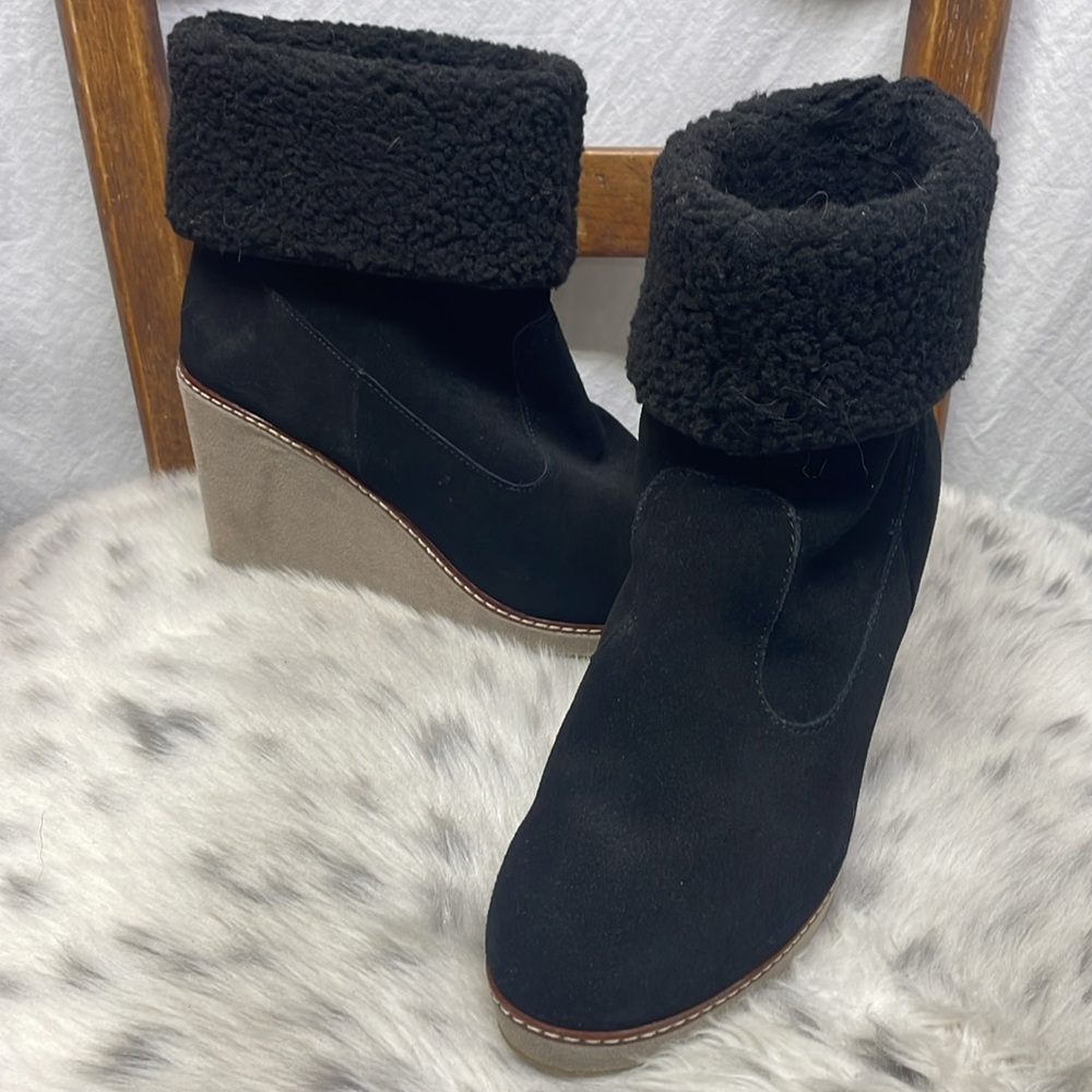 Kensie Holliston Wedge Black Faux Fur Booties (9)